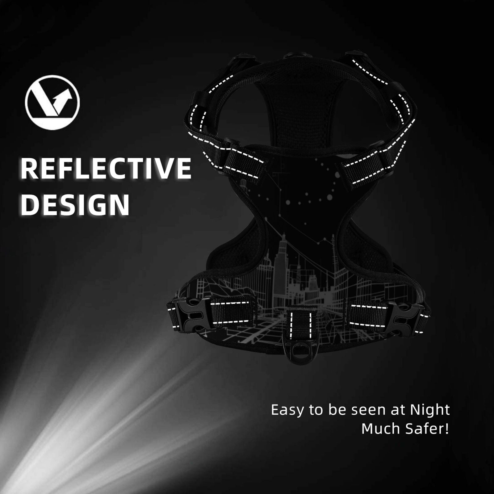 Vsdgher Futuristic Moonlit Cityscape Dog Harness, No-Pull Pet Harness, Dog Vest, Pet Vest for Small to Large Dogs-Large