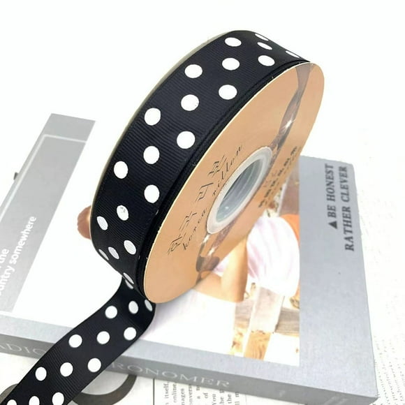 Firefly Hope Ruban Gros-Grain à Pois de 1 Po x 48 Verges, Ruban d'Artisanat pour Emballage Cadeau, Déco de Fête et Projets de Couture, Noir