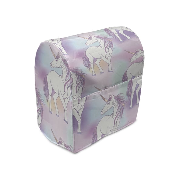Pastel Stand Mixer Cover, Theme Colorful Concept Along Unicorns Images in Cartoon Style, Kitchen Appliance Organizer Bag Cover with Pockets, 5 Quarts, Multicolor, by Ambesonne