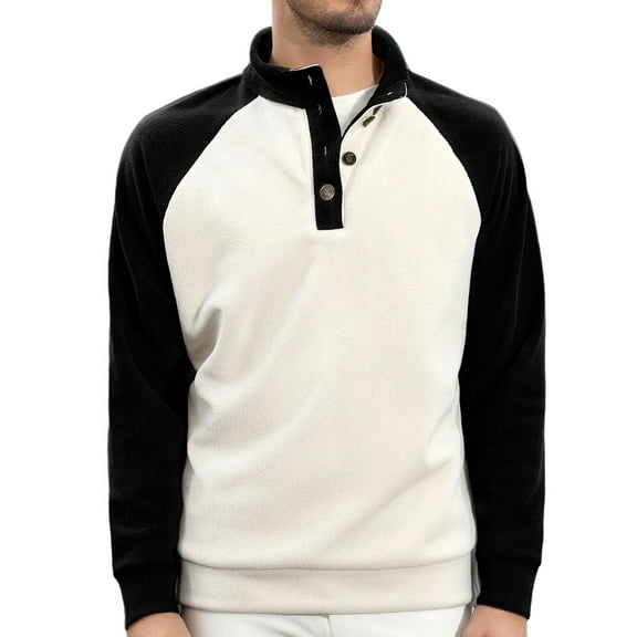 Bzhegqhd Mens Tops Casual Solid Color Sherpa Lined Stand Collar Long Sleeve Shirt Button Down Blouse Warm Thickened Winter Sweatshirt Soft Plush Fleece Fashion Comfortable T-shirts