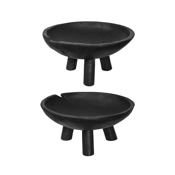 A&B Home Set of 2 Black Raised Teak Bowl on Stand 11.8" x 11.8" x 5.9"