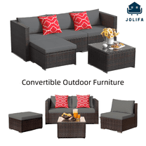 5 Pieces Patio Furniture Set,Jolifa Outdoor Sectional Furniture Set for Patio|Garden|Backyard, Grey