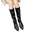 thumbnail image 4 of Xfvqtps Boots for Women Knee High Pointed Toe Mid Heel Booties with Buckle Details Rear Zipper Pull on Faux Leather Casual Winter Shoes Black, 4 of 5