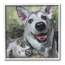Stupell Industries Dog & Cat Friendship Animals & Insects Painting White Framed Art Print Wall Art, 24 x 24