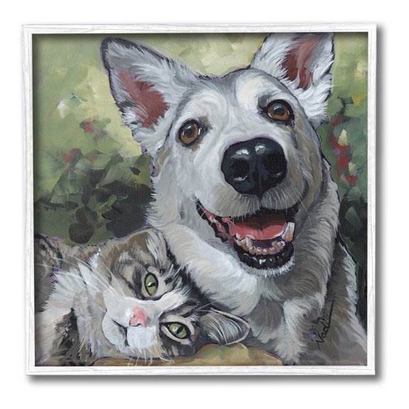 Stupell Industries Dog & Cat Friendship Animals & Insects Painting White Framed Art Print Wall Art, 24 x 24