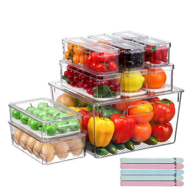 Pure Future 12 Pcs Refrigerator Organizer Bins with Lids, BPAFree