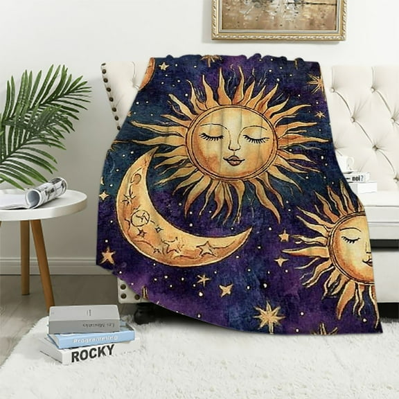 BCIIG Celestial Sun and Moon Throw Blanket - Ultra Soft, Cozy Lightweight Flannel,Cosmic Starry Night Mystical Blankets - Gifts for Women Men,for Couch Office Travel,Home Living Room Decor 40x50in