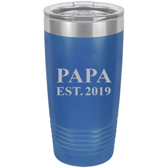 Papa Established EST. 2019 Stainless Steel Engraved Insulated Tumbler 20 Oz Travel Coffee Mug, Blue