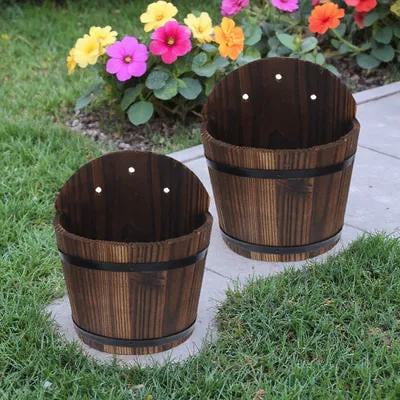 MIPCASE 2Pcs Assorted Color Wooden Flower Planter Bucket for Home and Office Use