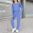 thumbnail image 5 of VBTAPA Girls Outfit Set 2 Piece Casual Sweatsuit Ruffle Trim Long Sleeve Crewneck Tops with Jogging Pants Tracksuit Set Blue 4 Years, 5 of 8