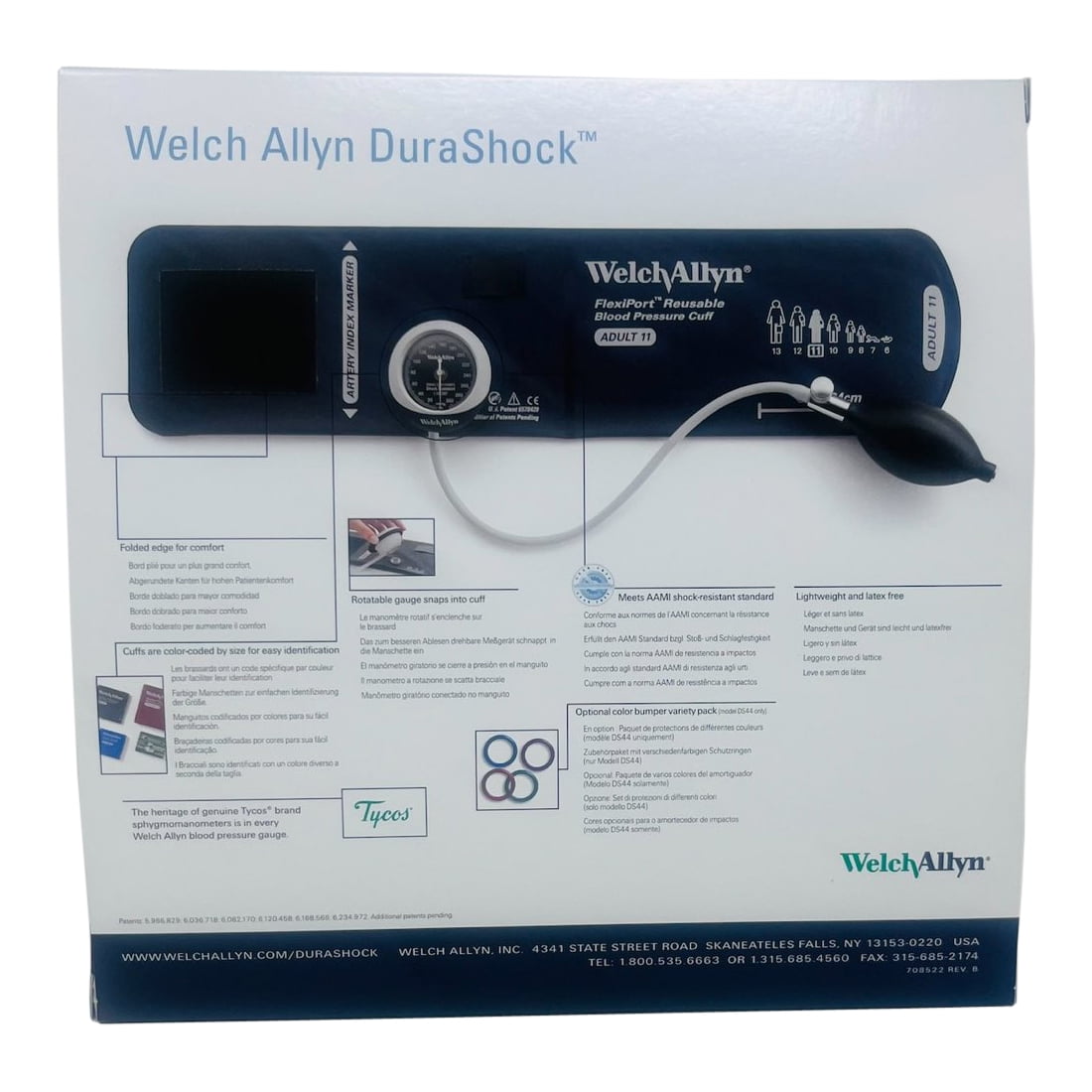 Welch Allyn DS44-11C DuraShock Integrated Aneroid Set with One Adult Cuff, 1-Tube, Inflation Bulb and Valve, Zipper Case