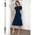 thumbnail image 4 of YININF Women's Navy Blue Casual Dress Pleated Loose Flowy Midi High Waist with Hidden Pocket Belted Dresses,blue, 4 of 5