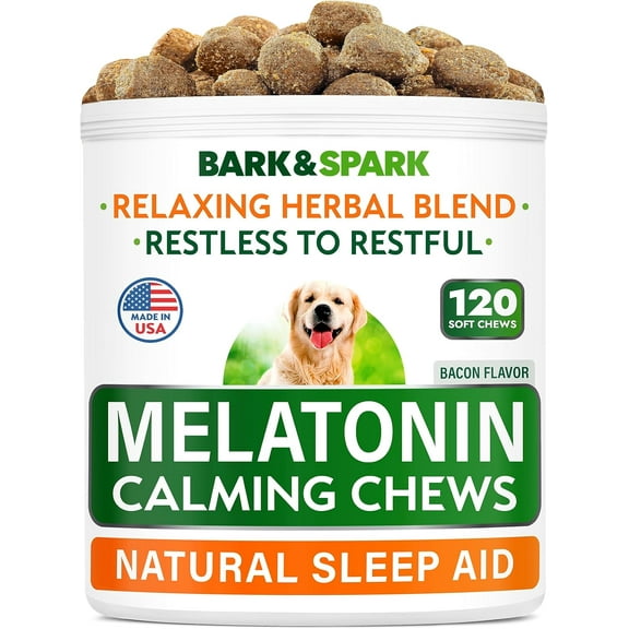BARK&SPARK Extra Strength Melatonin Calming Chews for Dogs Sleep - 6mg Dog Melatonin Chews for Small & Large Dogs, Puppy Melatonin Treats - Calming Aid for Dogs - Medium Doggie Sleeping Pills - 120ct