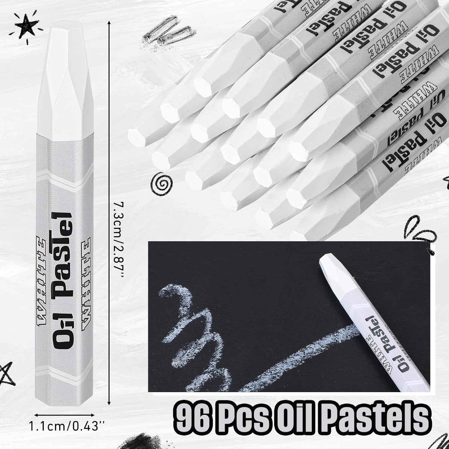 96 Pcs White Soft Oil Pastels Bulk Artists Crayons Single Color Hexagonal Creamy Pastel for Beginners Painting Drawing Relaxing Blending Graffiti Gallery