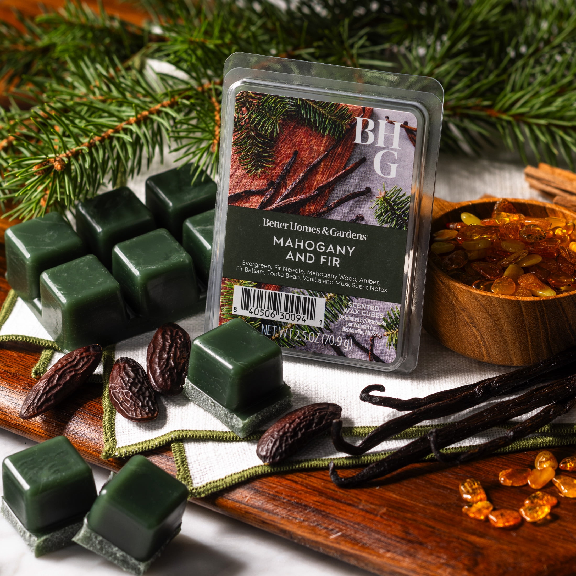 Better Homes & Gardens Mahogany and Fir 2.5oz Wax Melts, Woodsy Home Fragrance
