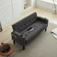 thumbnail image 2 of LAZZO 62" Mid-Century Modern Loveseat Sofa, Faux Leather Tufted Compact Couch with USB Ports & Cupholders, Dark Gray, 2 of 8