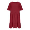thumbnail image 5 of Plus Size Dresses for Curvy Women 2025 Summer Short Sleeve Crew Neck Mini T Shirt Dress Pleated Ruffle Flowy Beach Sundresses, 5 of 7