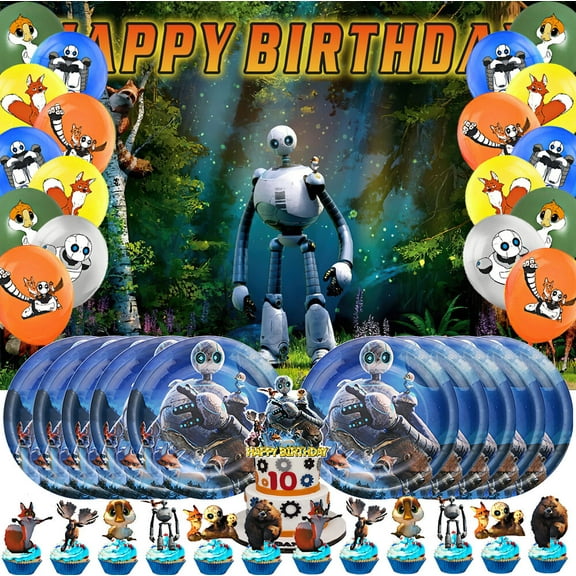 The Wild Robot Party Supplies Set Balloons Cake Toppers Banner Cartoon Character Themed Birthday Party Decorations