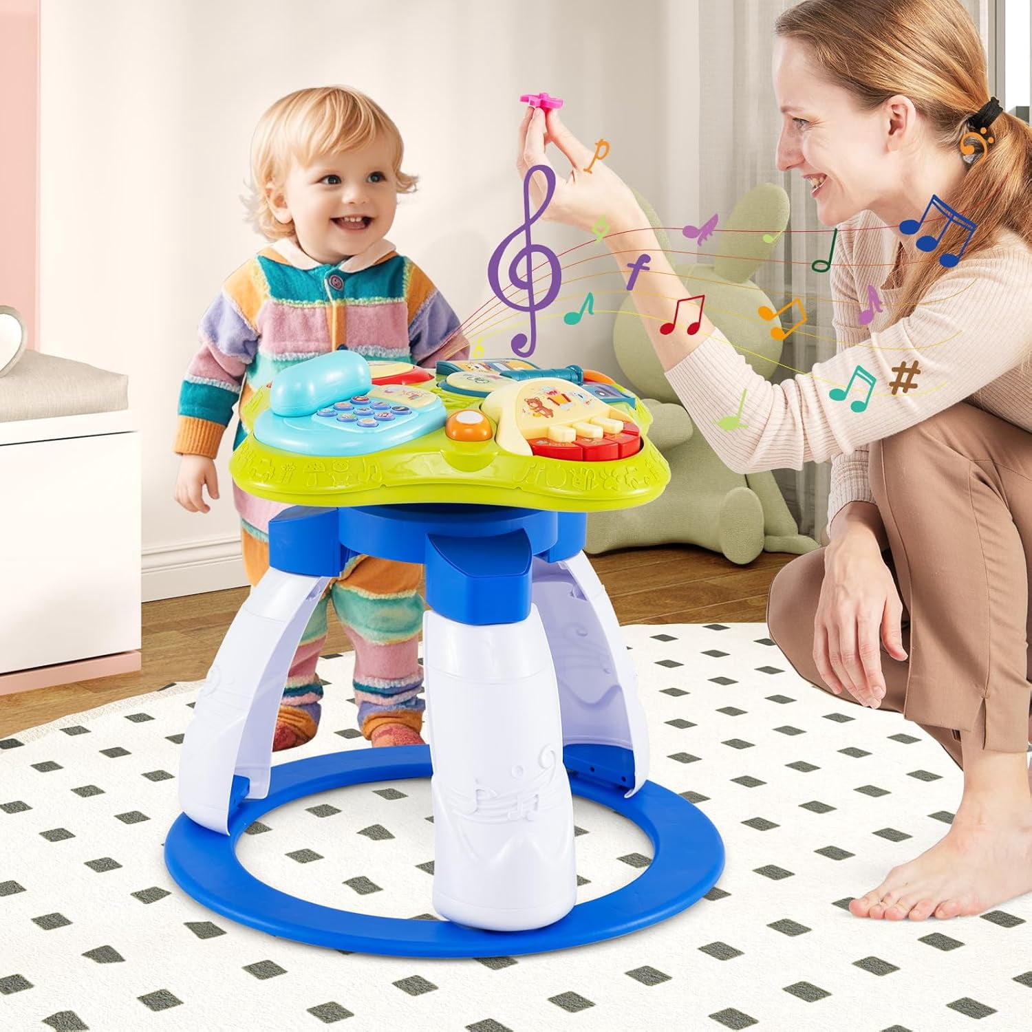 INFANS 3 in 1 Walk Around Baby Activity Center, Baby Walker with Play Table, Wheels, Detachable Seat Cushion, 3 Adjustable Heights, Learning Toys for Boys Girls Aged 6-36 Months