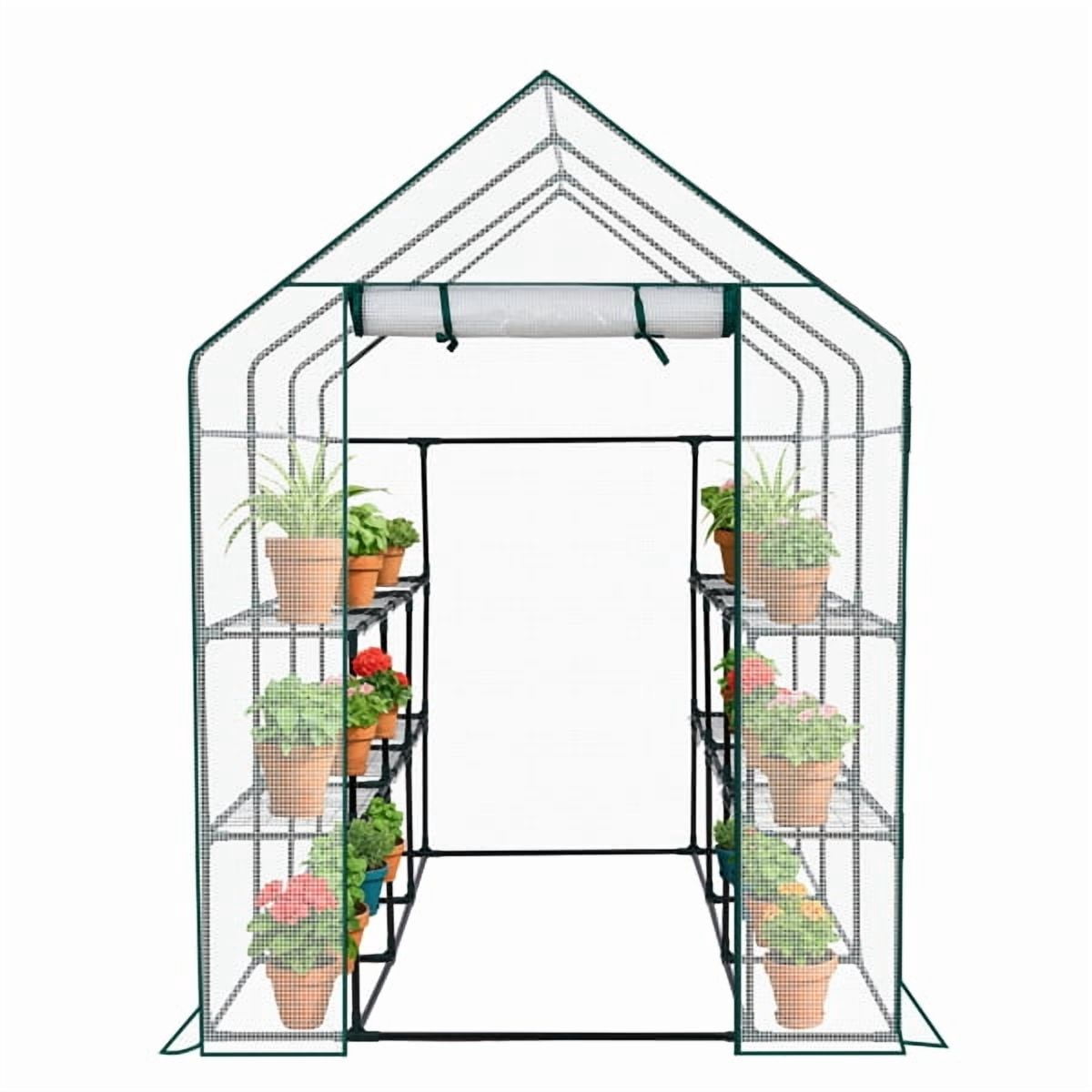 56 x 85 x 77" Large Walk-in Greenhouse with PE Cover & Side Windows, 12-Shelf Indoor Outdoor Portable Greenhouse for Garden Backyard, White