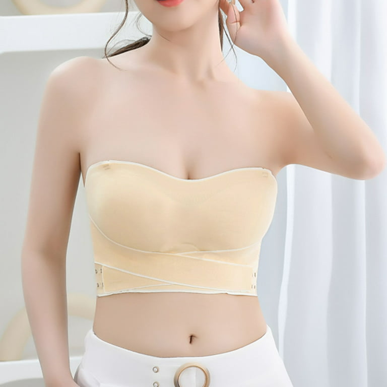 EHQJNJ Strapless Bras for Women Womens 2Pcs Solid Color Strapless