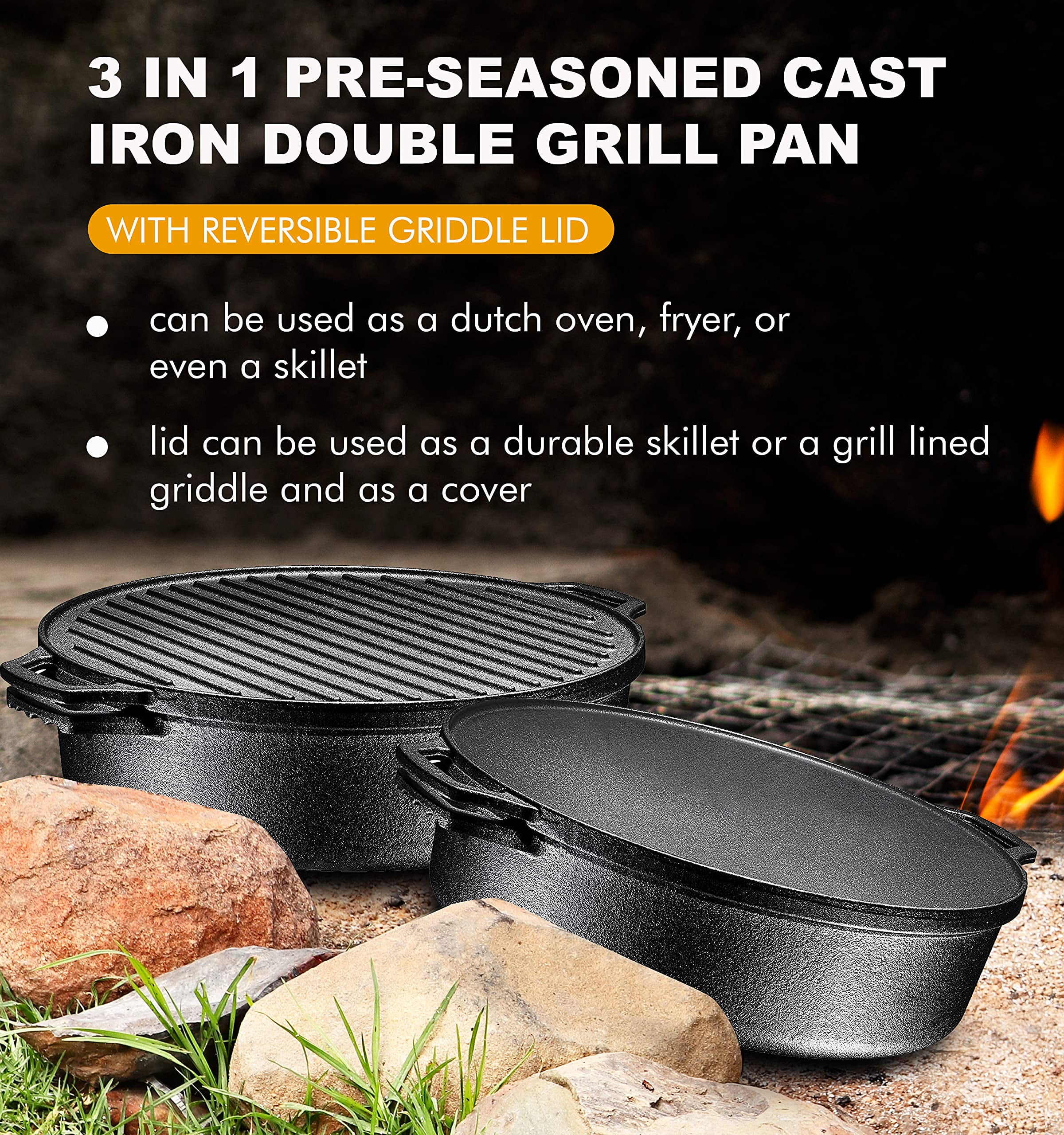 Versatile Cast Iron Grill And Roasting Pan For Indoor And Outdoor