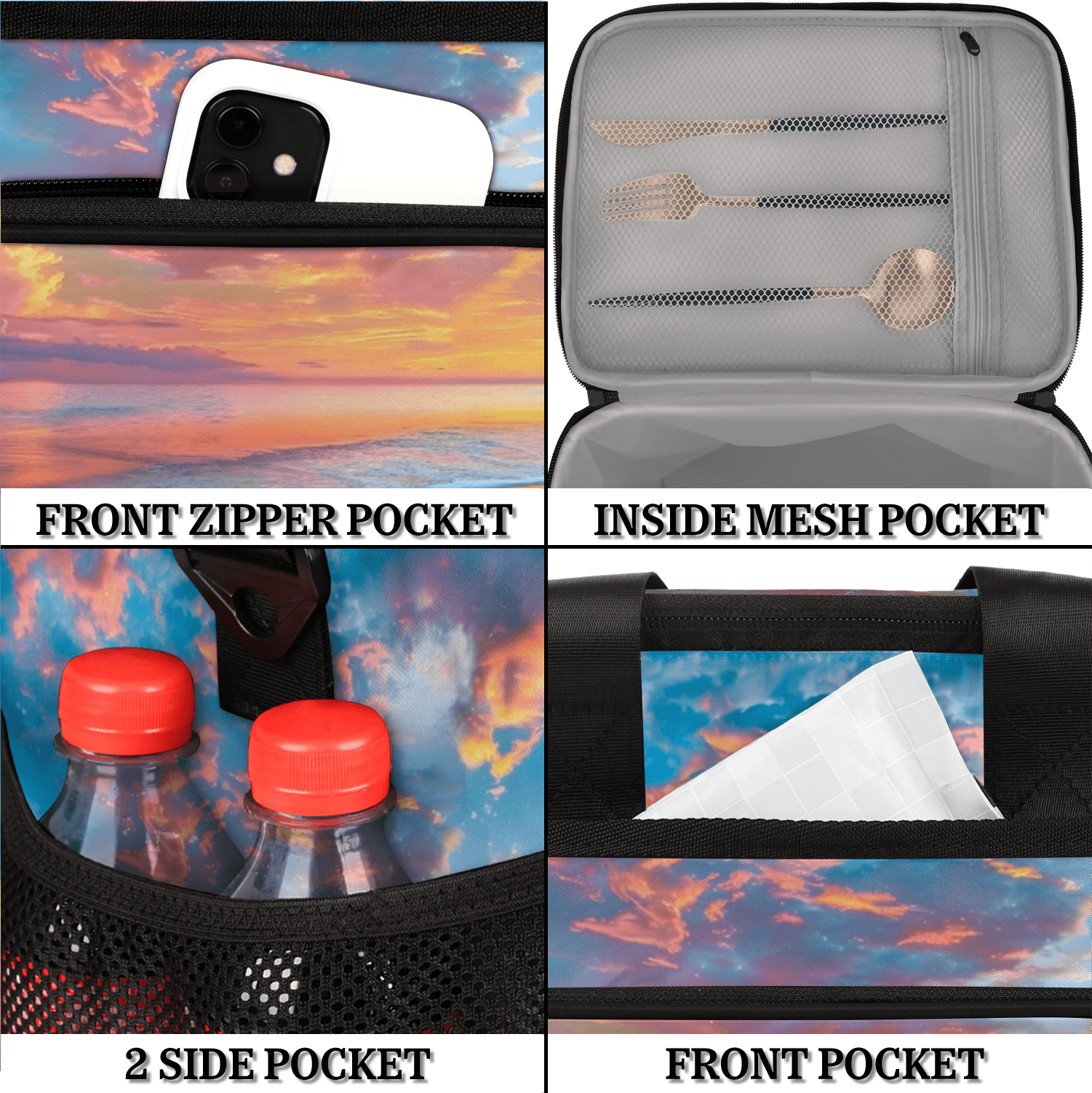 Herdesigns Hawaiian Beach Themed Large Lunch Box for Adults Women Men with Adjustable Shoulder Strap, Insulated Reusable Lunch Bag Leakproof Cooler Tote Bag