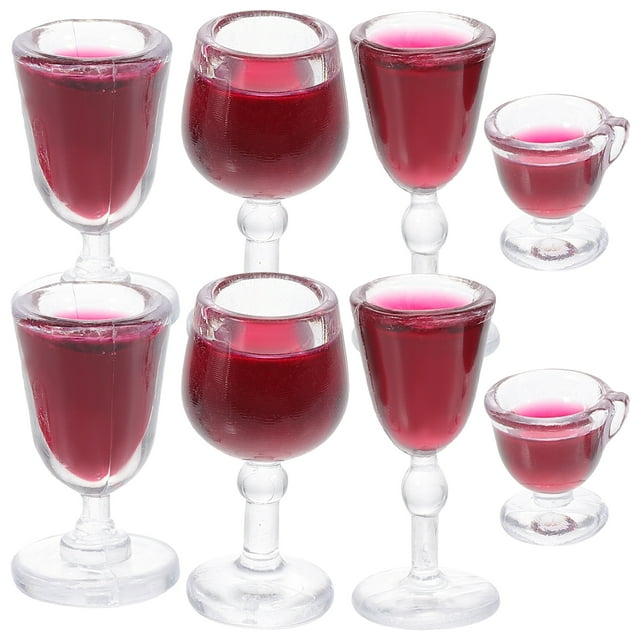 8 copas de vino tinto en miniatura, modelo de copa de vino, accesorios para casa en miniatura
