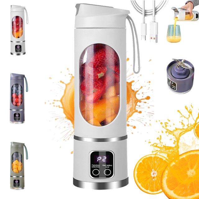 Digital Display Juicer(32oz), 450ml Portable Digital Display Juicer, Mini Electric Juice Cup, USB Rechargeable, 12-Blade Mixer, Easy Clean, Travel