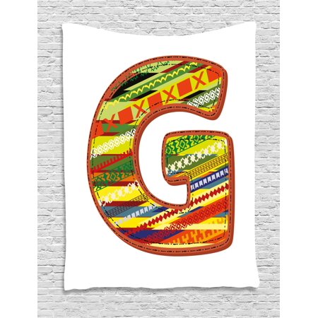 Letter G Tapestry, G Letter Character Language System Learning College Surname Red Calligraphy Design, Wall Hanging for Bedroom Living Room Dorm Decor, 40W X 60L Inches, Multicolor, by