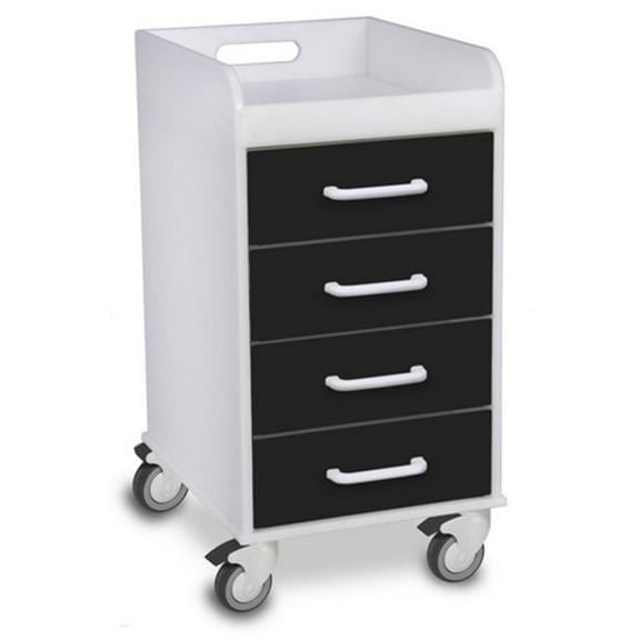 Black Polyethylene Compact 4 Drawer Locking Cart - 14 x 27 x 19 in.