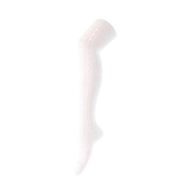 Zhuge 2 pares de calcetines hasta el muslo para mujer, calcetines de punto con cable hasta la rodilla, calentadores de piernas por encima de la rodilla, medias de invierno extra largas, moda, blanco