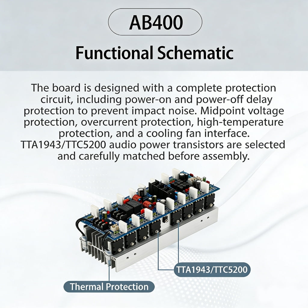 400W+400W Sound Amplifier Board Low Noise Double Channel Digital Power Sound Amplifier Board for Car TTA1943/TTC5200