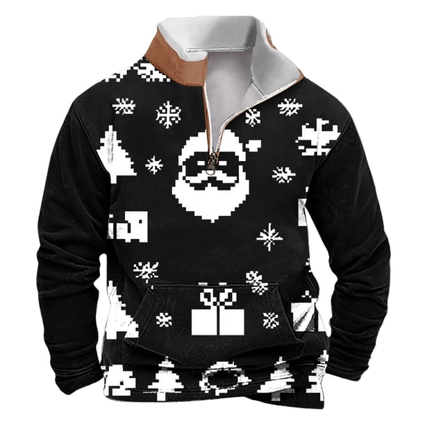 Sudadera sin capucha para hombre, informal, a la moda, con cuello alto, estampado, con cremallera, jersey de manga larga, blusa de poliéster para hombre