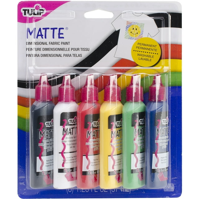 Tulip Dimensional Fabric Paint Matte Rainbow Pack, Liquid Craft Paint, 6-Pack 1.25 fl oz Bottles for Fabric & DIY Art Projects
