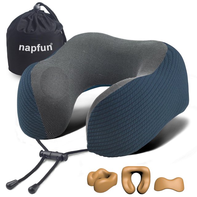 Almohada cervical napfun de espuma viscoelástica para viaje y avión