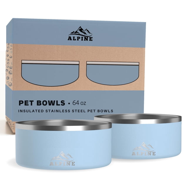 Juego de 2 tazones para mascotas ALPINE de acero inoxidable de 1900 ml, color azul cielo