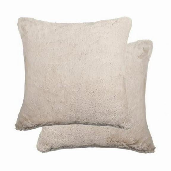 Luxe 676685046833 Home Decor Belton Faux Fur Pillow | 2-Piece | Beige | 18'x18'