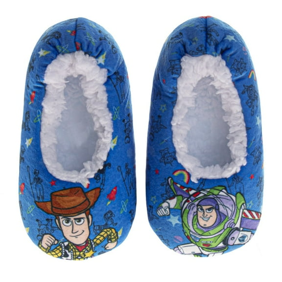 Pixar Toy Story Slippers for Kids, Woody and Buzz Comfortable Cozy Indoor Soft (Toddler Little Kid), Blue, Size: 11-12