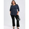 thumbnail image 2 of DARING DIVA Women's Plus Crew Neck 3/4 Sleeve Waist Pleated Blouse 3X Dark Blue, 2 of 5