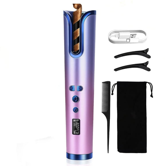 Automatic Curling Iron Cordless Hair Curlers Portable Ceramic Barrel Beach Waver Rotating Curling Iron with 6 Temperature & LCD T