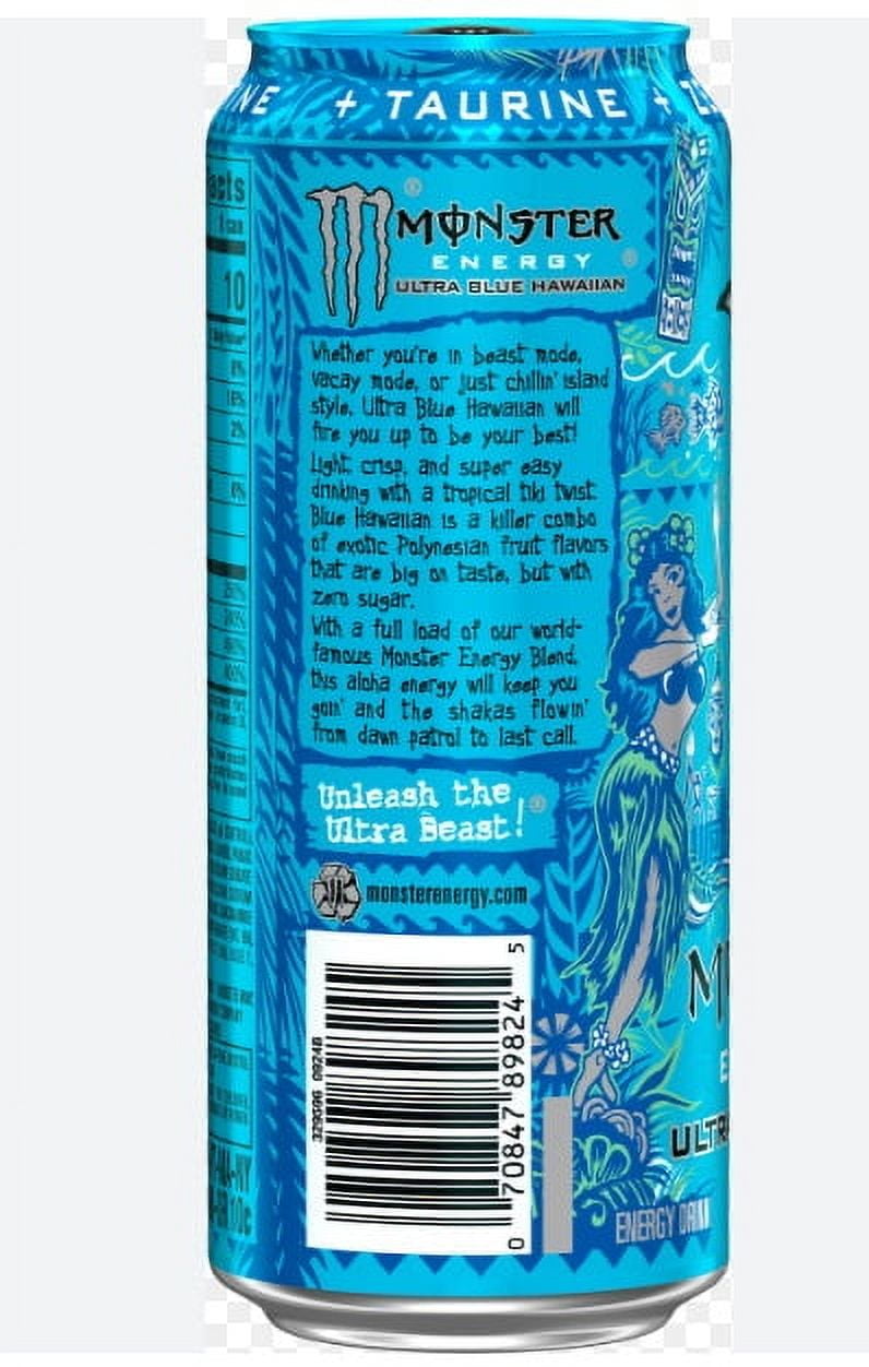 Monster Energy Ultra Blue Hawaiian, Sugar Free Energy Drink, 16 Ounce (Pack of 12)