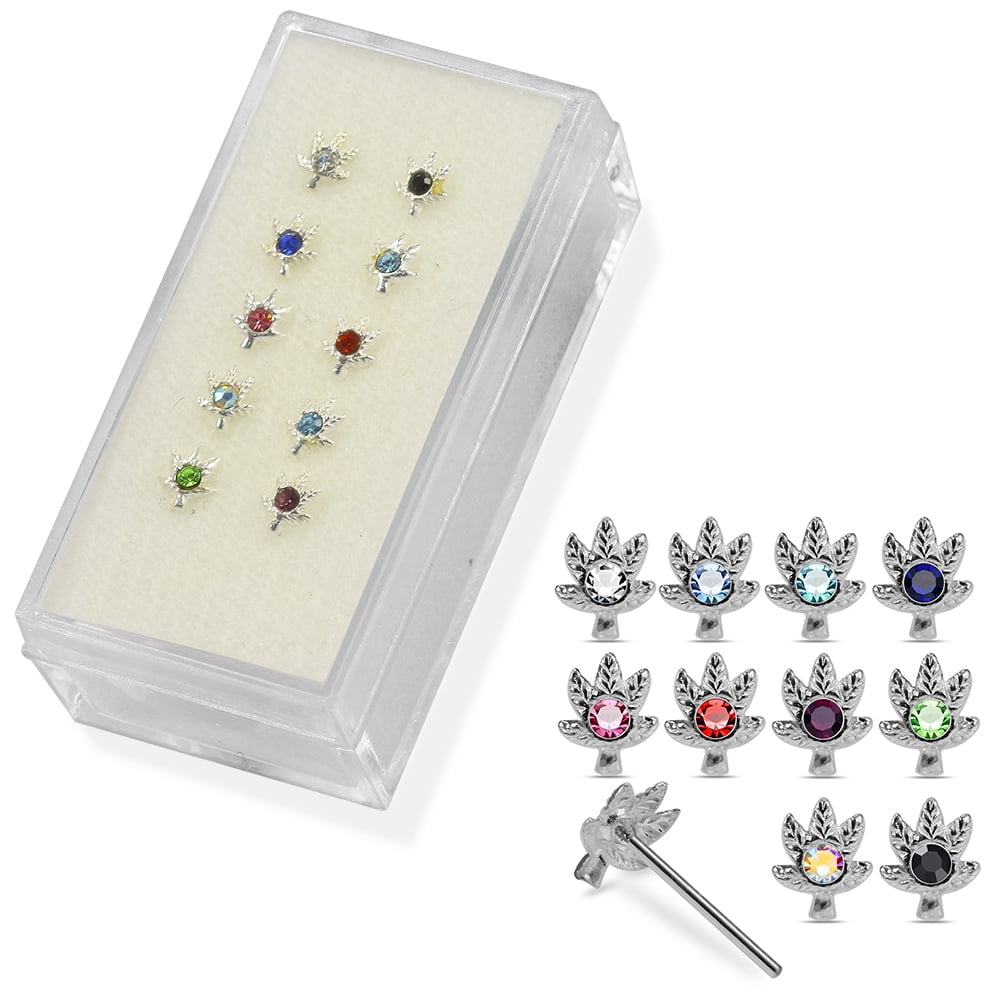 925 Sterling Silver Straight L Bend Nose Stud Ring 2.5mm Clear Gem 22 Gauge 22G 