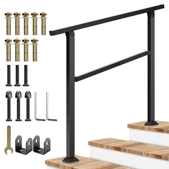 VIVOSUN Handrails for Steps, 40" x 36" Fits 1 to 4 Steps, Adjustable Wrought Mattle Iron Handrail