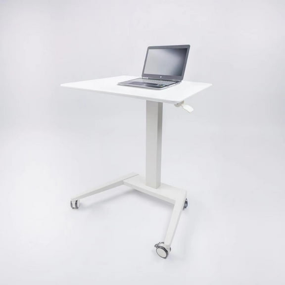 QXDRAGON Gas Spring Mobile Stand Up Desk, Rolling Standing Desk, Laptop Desk Height Adjustable, 27.5" x 18.5", White