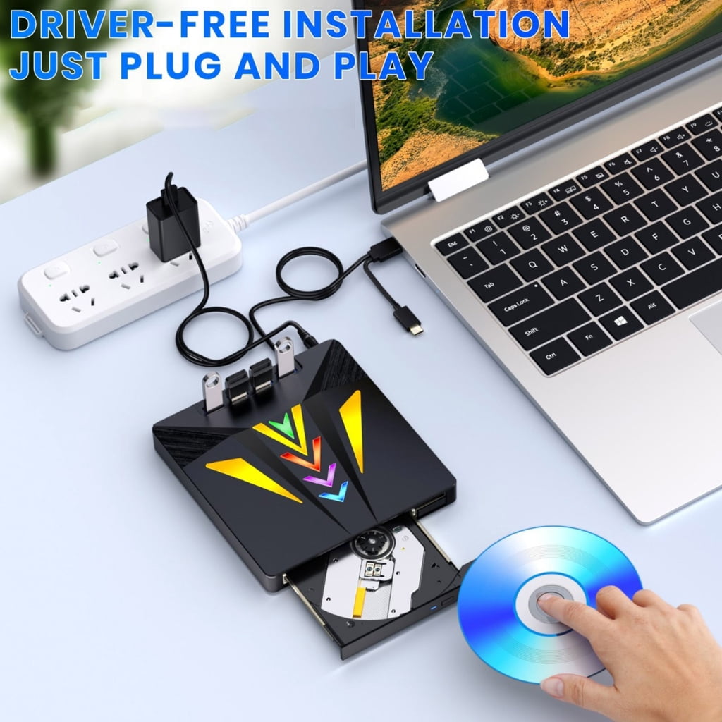 6-in-1 Multi-Port External Disc Drive with Memory Card Slot & High-Speed Data Transfer for Computers