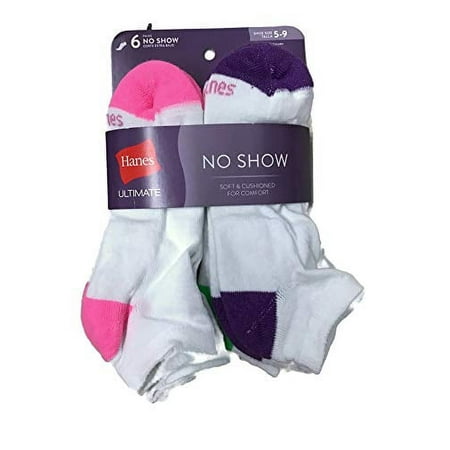 

1 -6 pack of Hanes Women s No Show Socks white color Heel/toe Shoe Size: 5-9