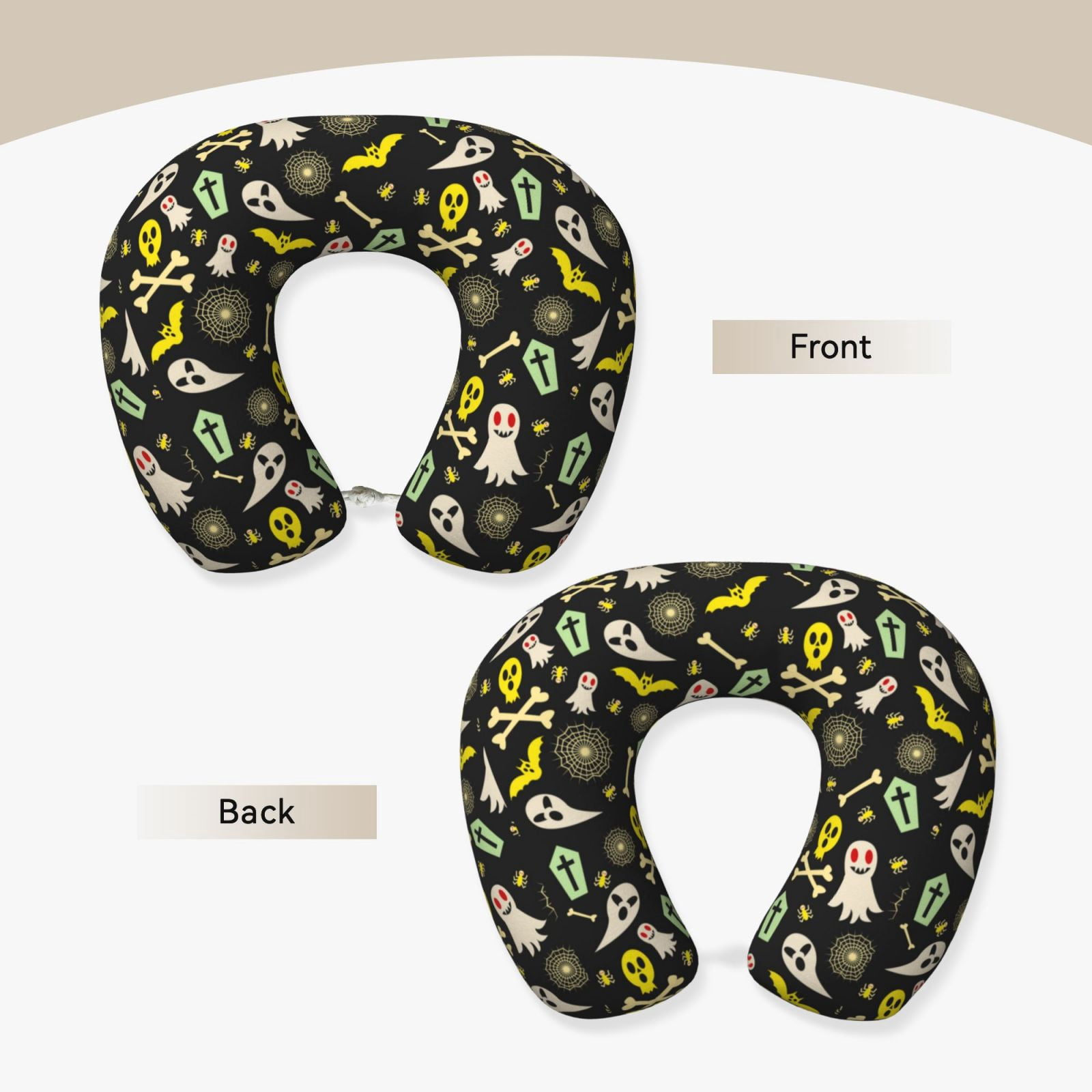 Xecao cartoon Skull spider web Print Memory Foam Cervical Neck Pillow Versatile U-Shaped Pillows for Home,Office,Camping,Travelling,Soft Washable Cover