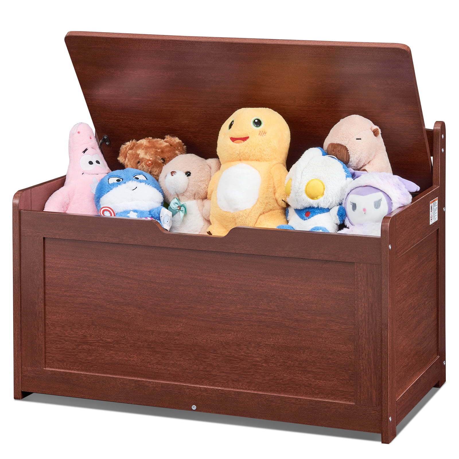 KFFKFF Children's Wooden Storage Chest, Flip-Top Lid with Safety Hinge, 32.68 x 17.91 x 24.02" Spacious Bench for Toys, Suitable for Playrooms, Bedrooms, Living Spaces, Cherry Finish