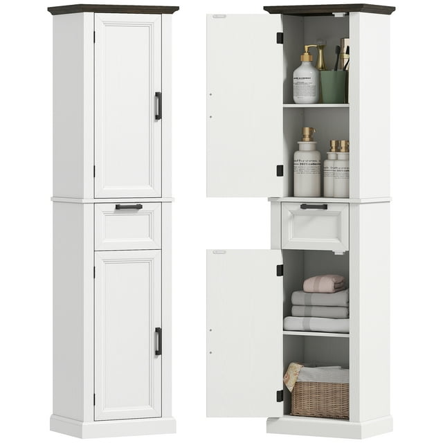 HOMCOM Armoire de 65 Pouces, Armoire de Rangement pour Salle de Bain avec Tablettes et Tiroir